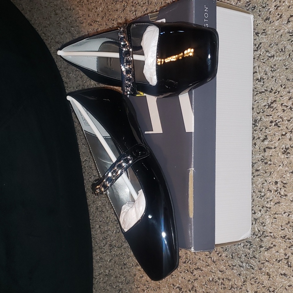 NEW Worthington Shiny Black Patent Dress shoes with Chain Detail sz 7.5